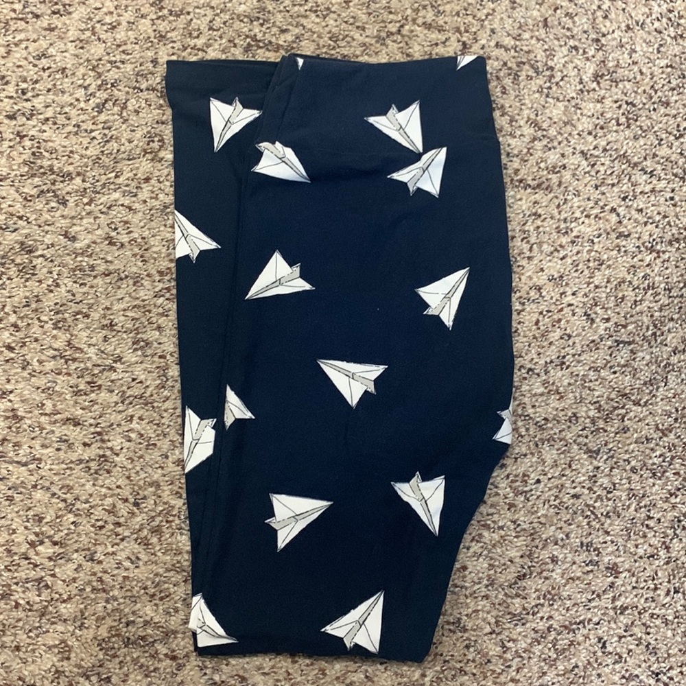 LulaRoe Navy Blue and White Paper Airplane Leggings Discontinued